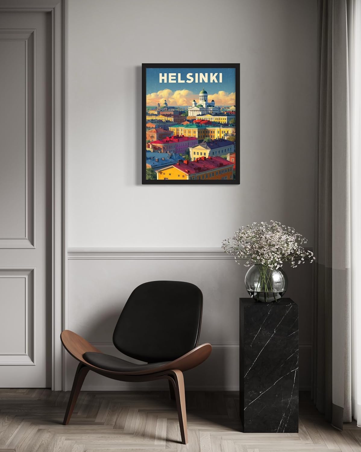 Helsinki, Finland Art Print Poster, Europe Vintage City Retro Photography Skyline Travel Bedroom Bathroom Living Room Decor 183 (Helsinki, Finland, 11 x 14 inches, Black Frame)