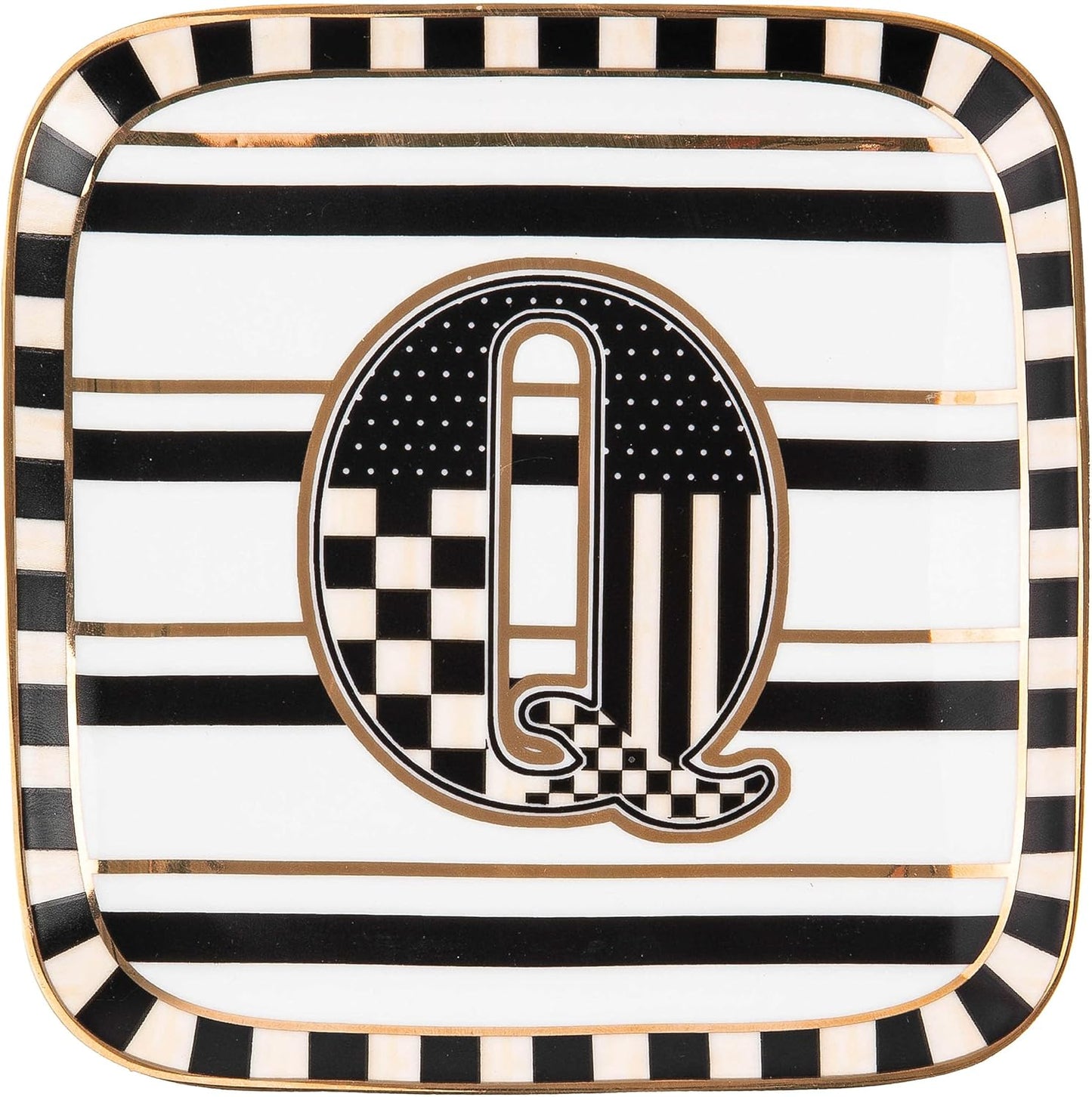 MACKENZIE-CHILDS Monogram Dish, Decorative Ceramic Letter Plate, 5 3/4" Square, Q