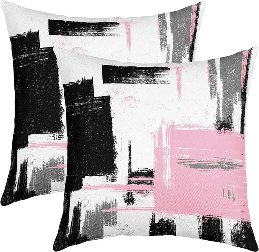 Feelyou Abstract Throw Pillow Covers for Couch Sofa Bed, Set of 2 Modern Abstract Art Decorative Pillows Cushion Covers, Black Pink White Pillow Inserts Not Included, 22x22 inch