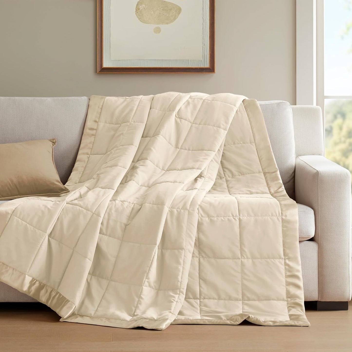 Madison Park Windom Down Alternative Blanket, Premium 3M Scotchgard Moisture Wicking Treatment, Lightweight and Soft Bed Cover For All Season, Satin Trim, Cream Twin