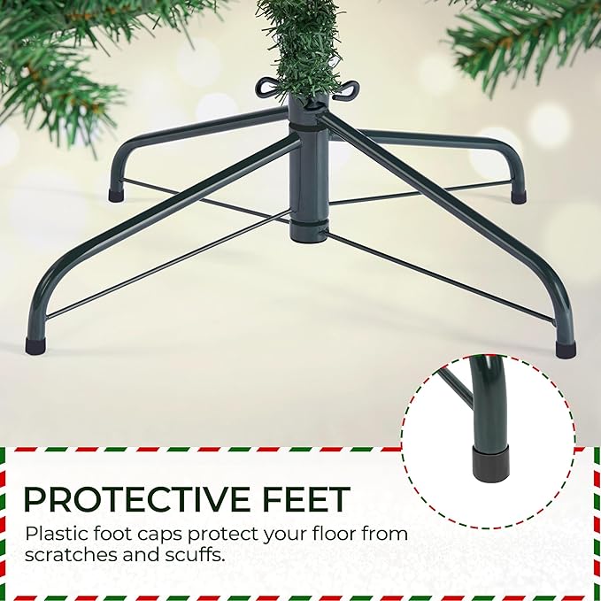 Yaheetech 7.5ft Pre-Lit Christmas Fir Tree with 550 Warm LED Lights & 1278 PVC Tips,Hinged Holiday Decorative Tree with Foldable Stand & Protective Foot Caps,Green