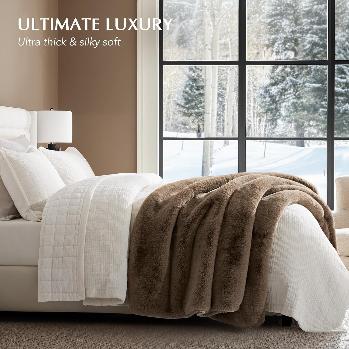 EVERGRACEHOME Luxury Soft Faux Chinchilla Fur Throw Blanket for Couch, Warm Thick Heavy Winter Throw Blanket 1220GSM for Bed, Fluffy Cozy Mink Blanket with Reversible Velvet, Tawny Mink, 60"x80"