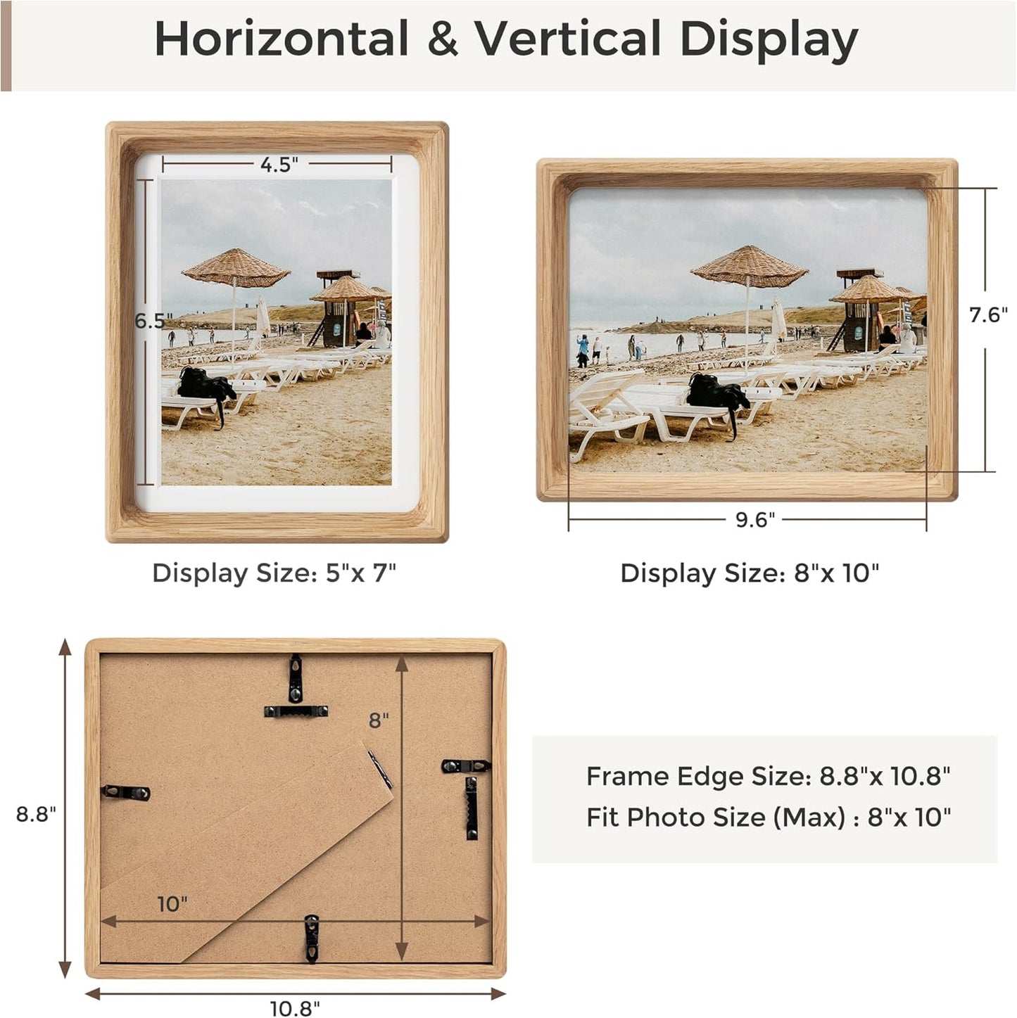 Heimlove 8x10 Picture Frames Natural Oak,Original Wood Hand Make Crafted Photo Frame with Mat to 5x7 Graduation Picture Display,Family Picture,Wedding Picture Tabletop & Wall Decoration