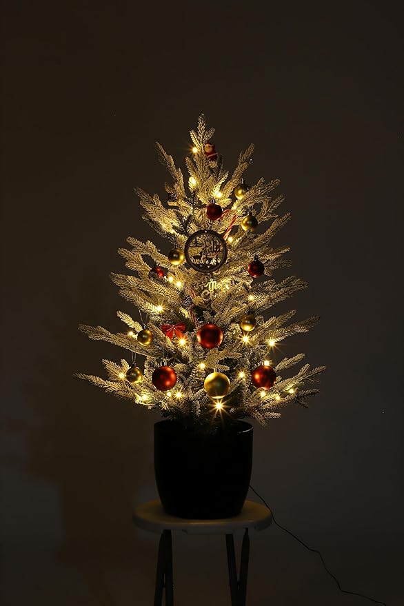 3 Ft Pre-Lit Christmas Tree, Artificial Christmas Trees with Lighting, Xmas Trees with Lights, Christmas Decoration for Home, Office, Easy Assembly