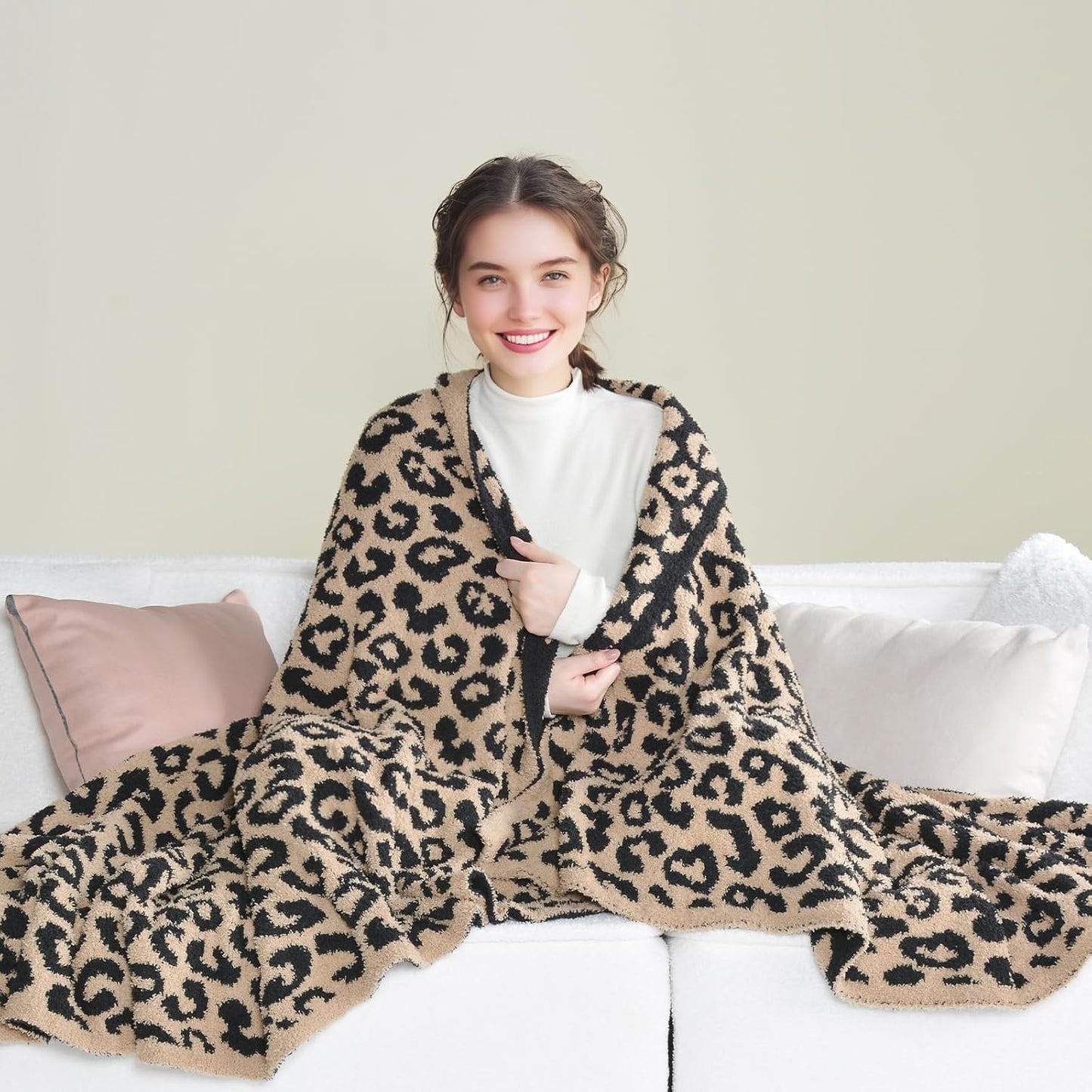 Leopard Knit Throw Soft Cozy Lightweight Blanket for Bed Sofa Couch Breathable Warm Cheetah Blanket Leopard Brown 60x80 Inches