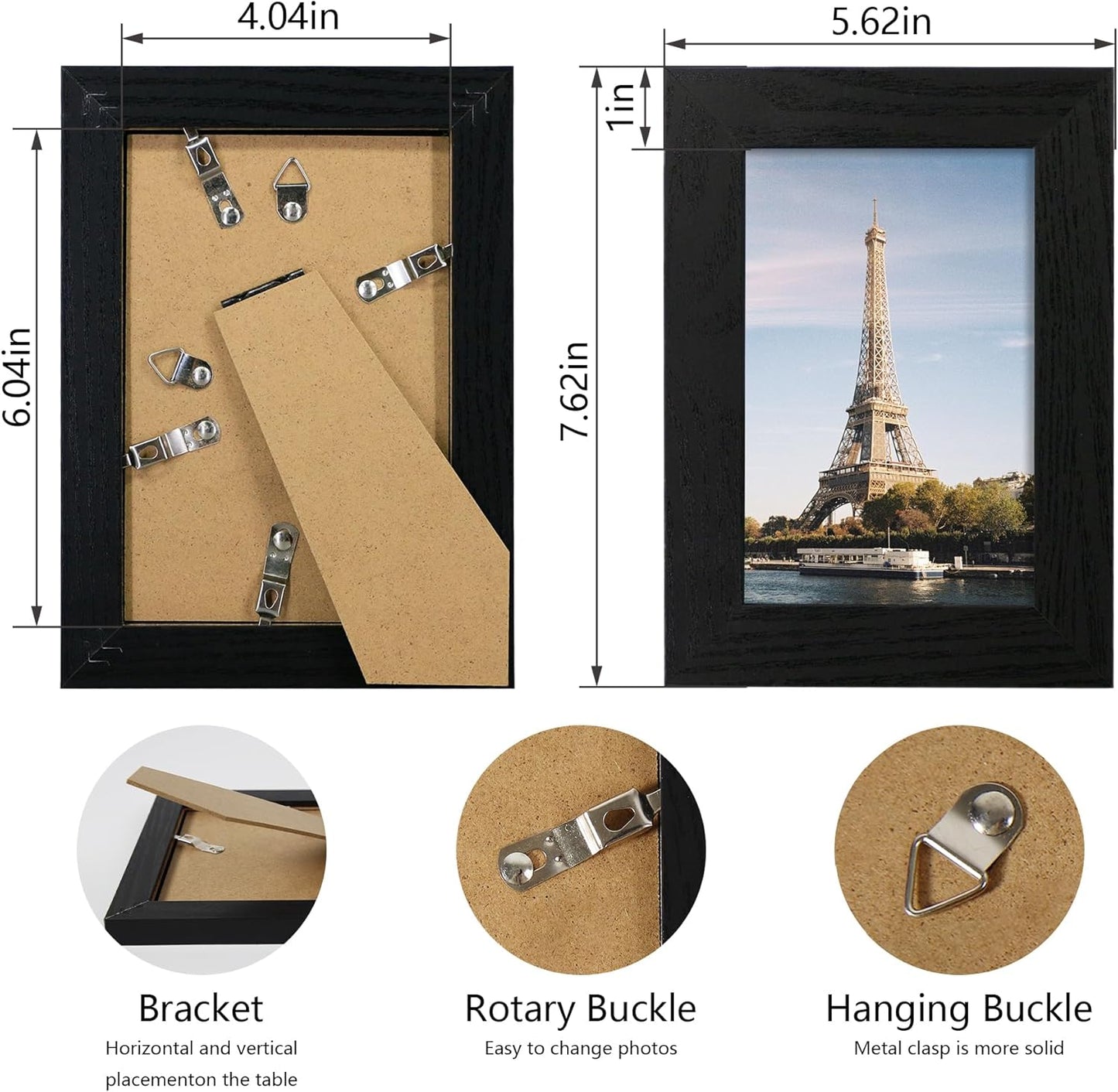 iRahmen 4x6 Picture Frame Set of 4, Black Wooden Frame with High Definition Glass, 4 x 6 Photo Frames for Tabletop Display and Wall Mounting