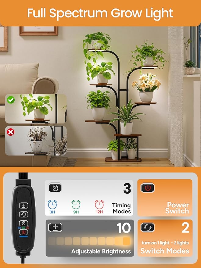 Plant Stand Indoor with Grow Lights – Tiered Metal Shelf Small Corner Rack for Multiple Succulent Herb Pot Display