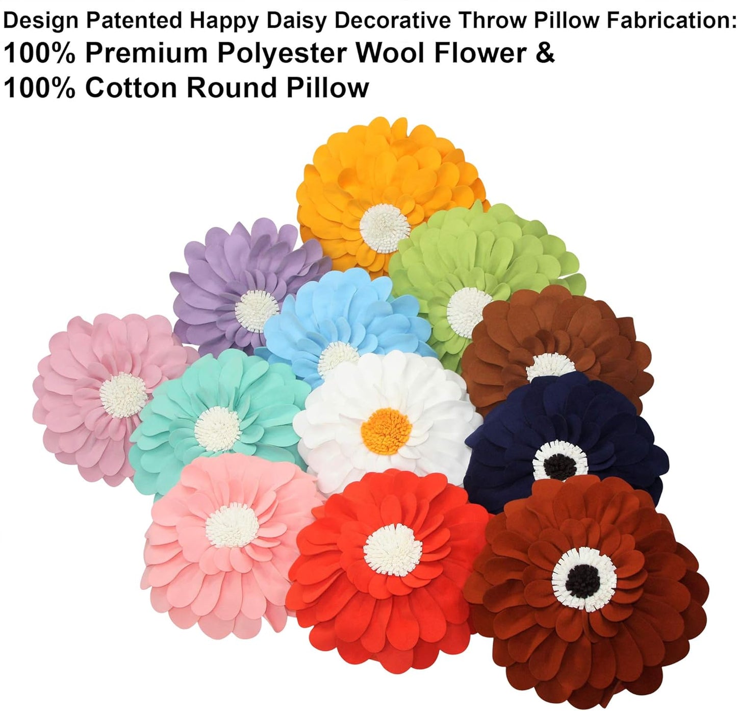 Decorative Flower Pillows – 3D Happy Daisy Flower Throw Pillow - Flower Shape Design Patented-Flower Shaped Pillow For Home Décor – Round Throw Pillows Soft & Cozy - Couch & Bed Flower Shape Pillow