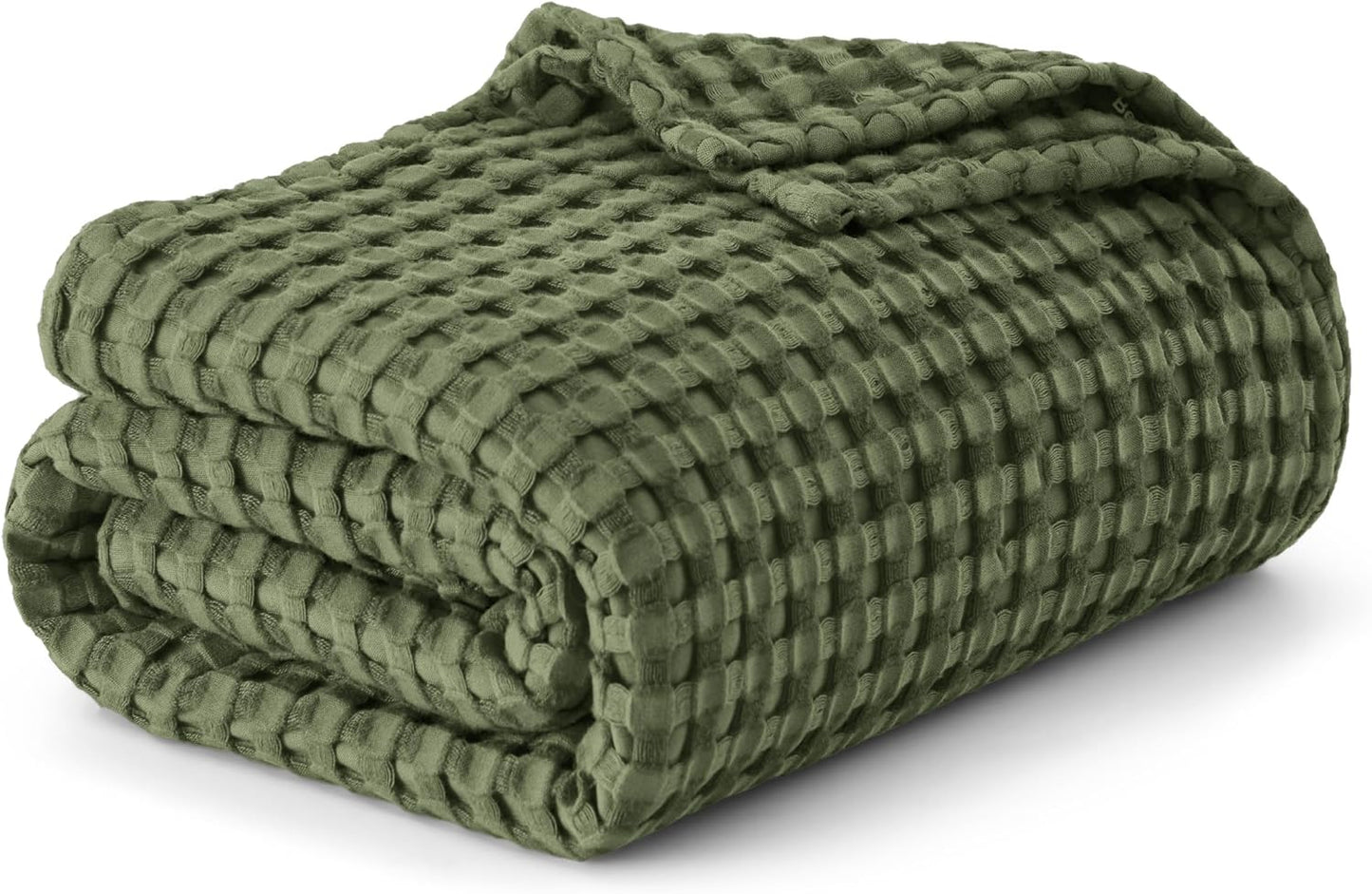 Bedsure Cooling Cotton Waffle Queen Size Blanket - Lightweight Breathable Blanket of Rayon Derived from Bamboo for Hot Sleepers, Luxury Throws for Bed, Couch and Sofa, Green, 90x90 Inches