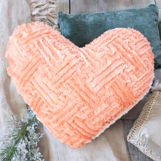 DaDa Bedding Heart Shaped Pillow Coral Peach Pink Faux Fur & Sherpa Soft Decorative Throw Pillow - 14x16 inches Coral Peach for Valentine's Day or Any Special Occasion