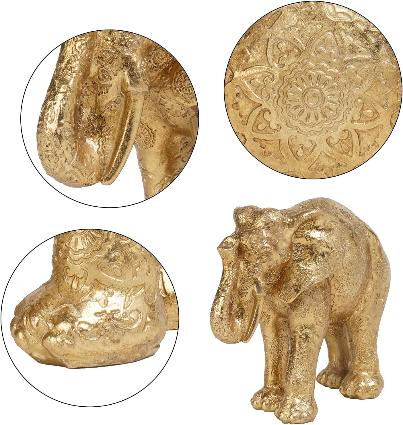 Guichifun Elephant Statues Home Décor Collectible Figurines - Gold Resin Boho Elephant Decoration Handmade Brings Good Luck Health for Living Room Shelf Office Gifts for Women 7.25 x 3.25 x 5.75 Inch