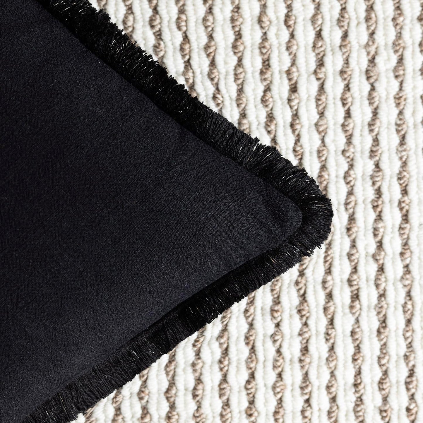 Foindtower Decorative Linen Fringe Throw Pillow Covers Cozy Boho Farmhouse Cushion Cover with Tassels Soft Accent Pillowcase for Chair Sofa Bed Living Room Home Decor, 16×16 Inch, 1PC, Black