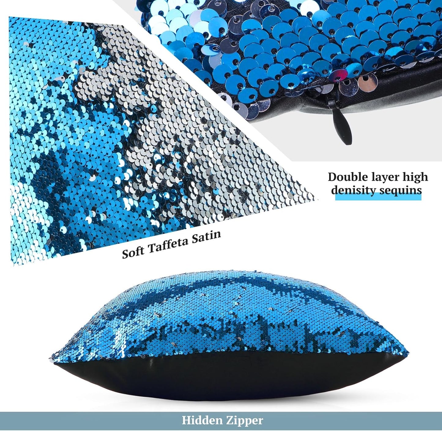 Irenare 4 Pcs Sequin and Fluffy Pillow Covers Winter Throw Pillow Cases Soft Cushion Cover for Couch Bed Sofa Xmas Day(18 x 18 Inch,White, Silver-Blue)