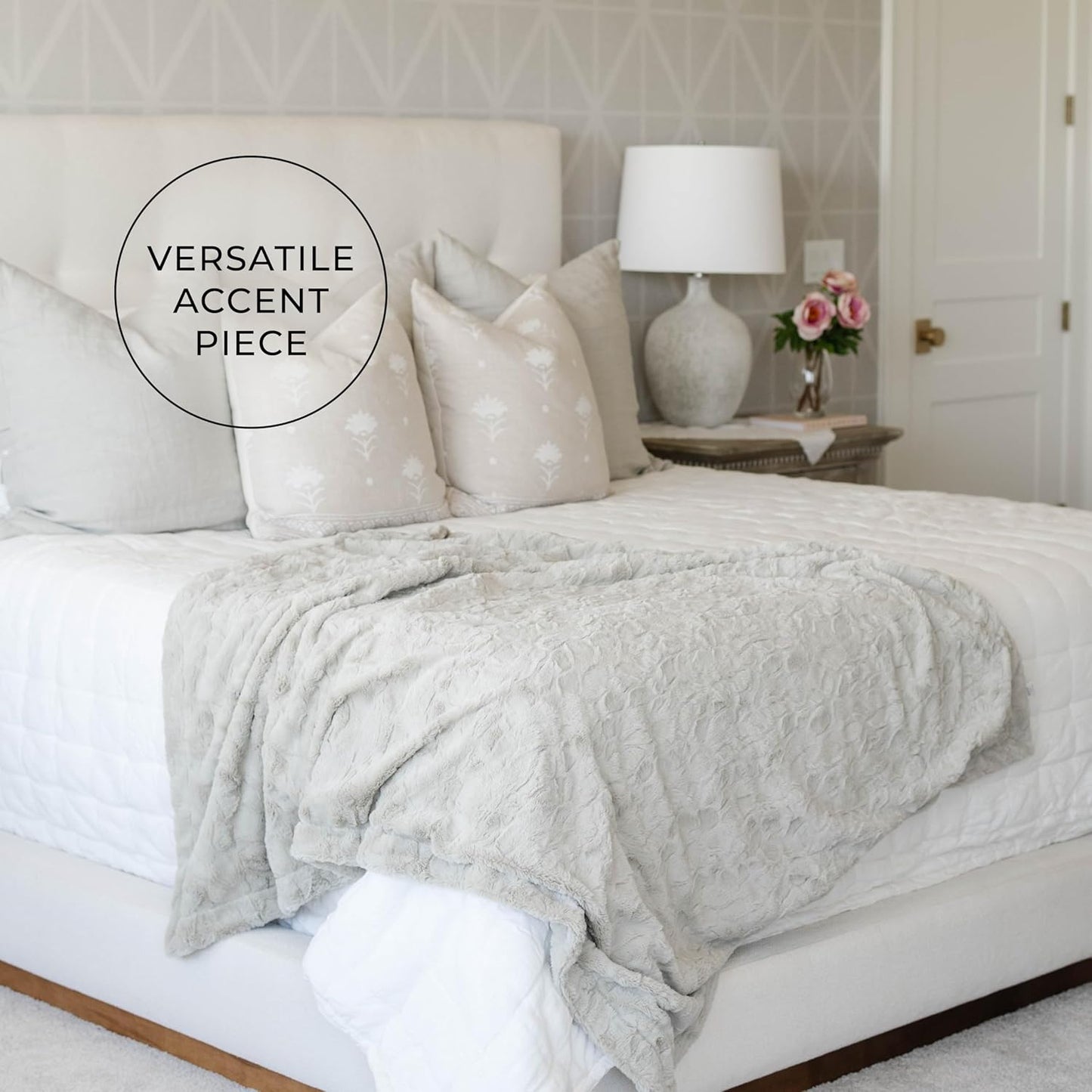 GRACED SOFT LUXURIES Feather Faux Fur Throw Blanket | Ultra Soft & Fluffy 50x60 inches | Cozy, Thick & Warm | Perfect for Bed, Couch, and Outdoor Use for Kids & Adults