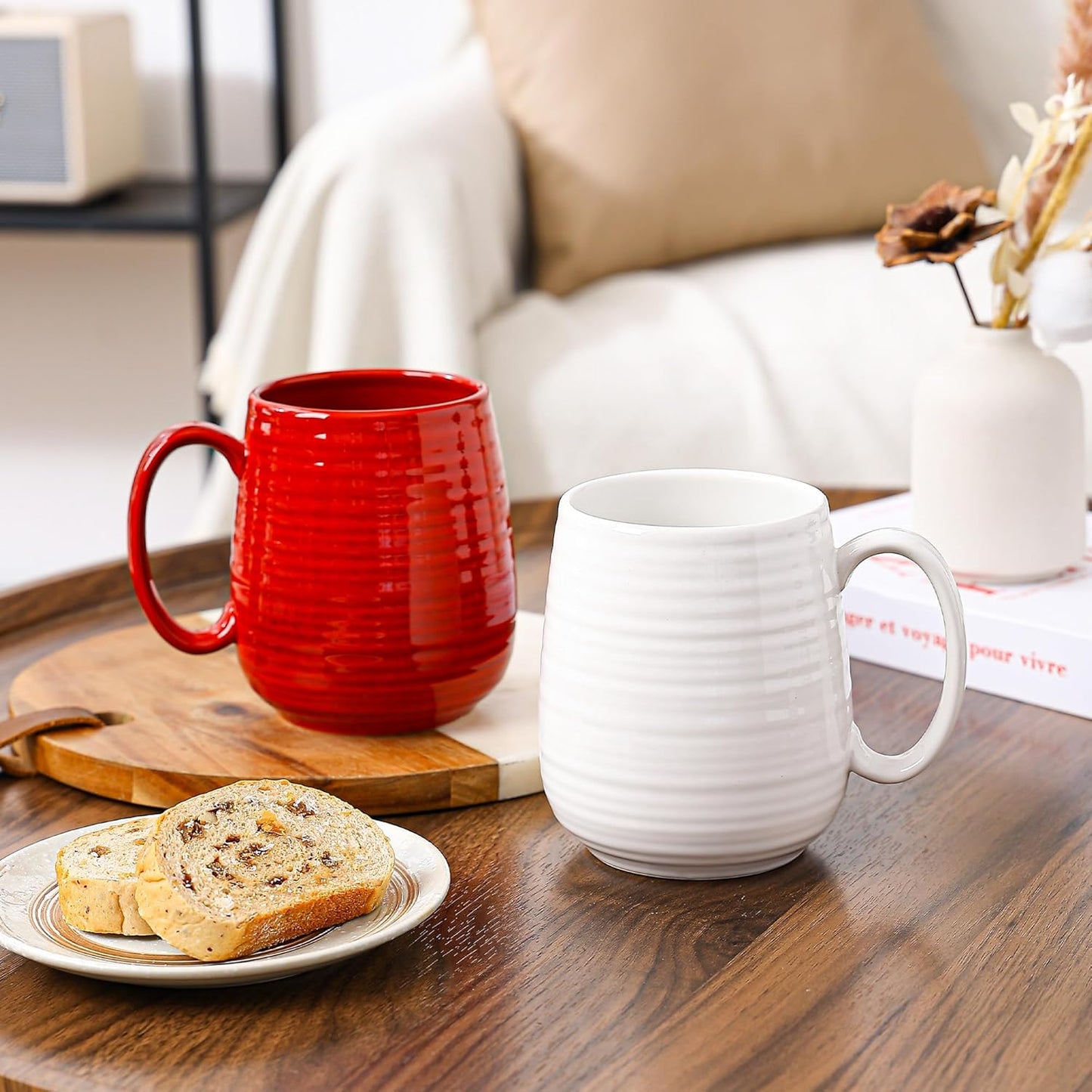 Large Coffee Mugs, Extra Large Ceramic Coffee Mug, 23 oz Handmade Pottery Mug, Big Tea Cups with Handle for Office and Home, Dishwasher and Microwave Safe (Red)
