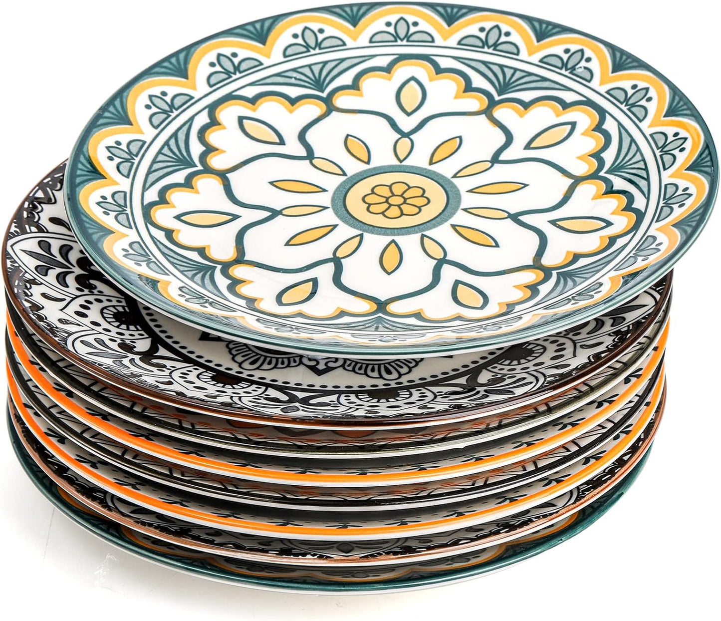 Foraineam 8 Pieces Salad Plates, 8.5 Inch Porcelain Floral Dessert Plates, Colorful Round Lunch Plate Sets for Appetizer Salad Fruit Snack, Dishwasher and Microwave Safe