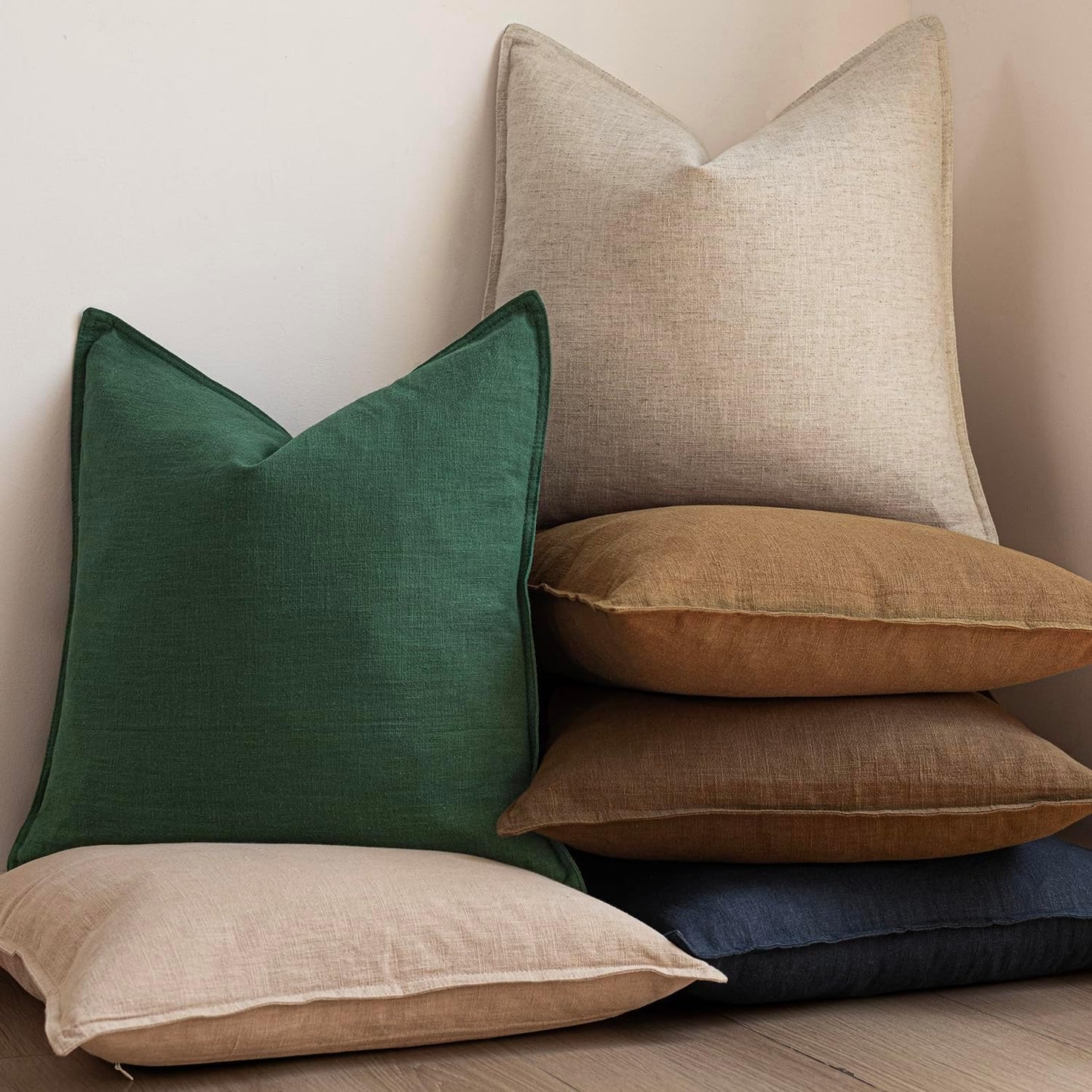 Foindtower Set of 2, Decorative Linen Soild Throw Pillow Covers Soft Accent Euro Cushion Case Farmhouse Neutral Pillowcase for Chair Couch Sofa Bedroom Living Room Home Decor 18 x 18 Inch Pine Green