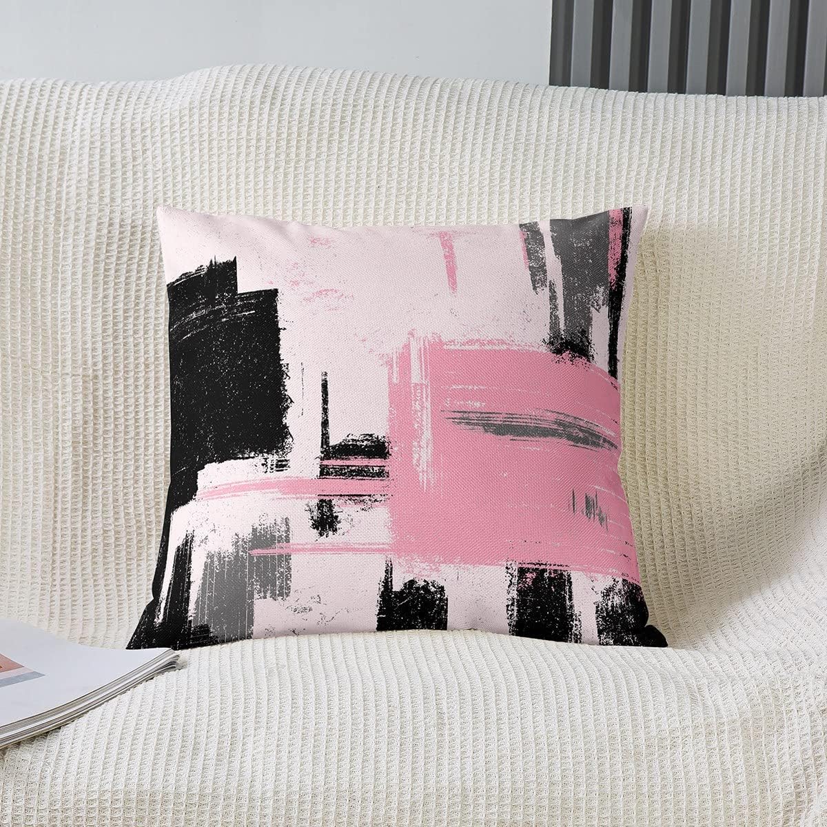 Feelyou Abstract Throw Pillow Covers for Couch Sofa Bed, Set of 2 Modern Abstract Art Decorative Pillows Cushion Covers, Pink Black Pattern Pillow Inserts Not Included, 16x16 inch