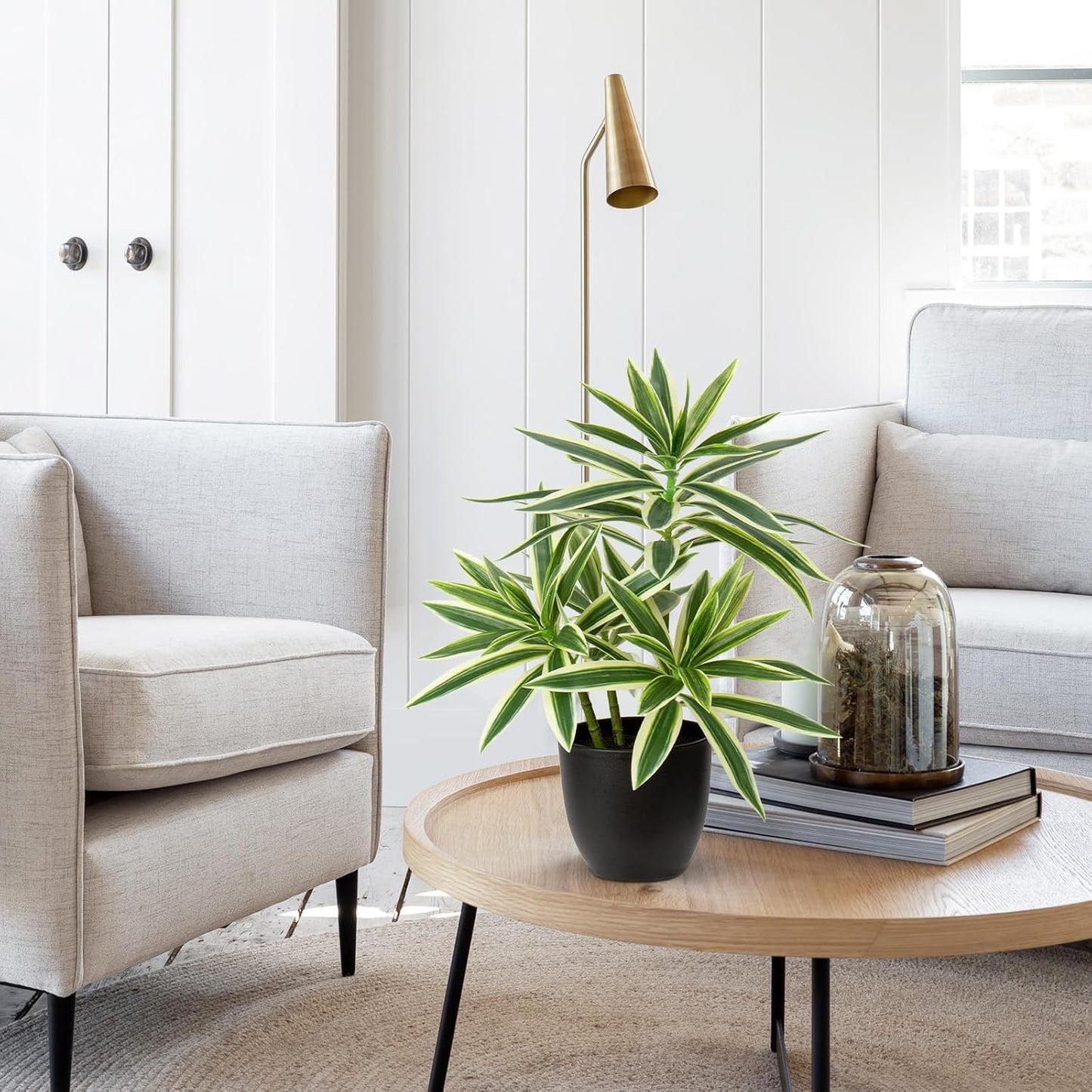 Faux Plants 16.1" Dracaena Artificial Plant Realistic Fake Plants in Pot Small Indoor Plants Fake Potted Plants Artificial Decor for Home Living Room Bathroom Office House Table Desk Shelf, Green