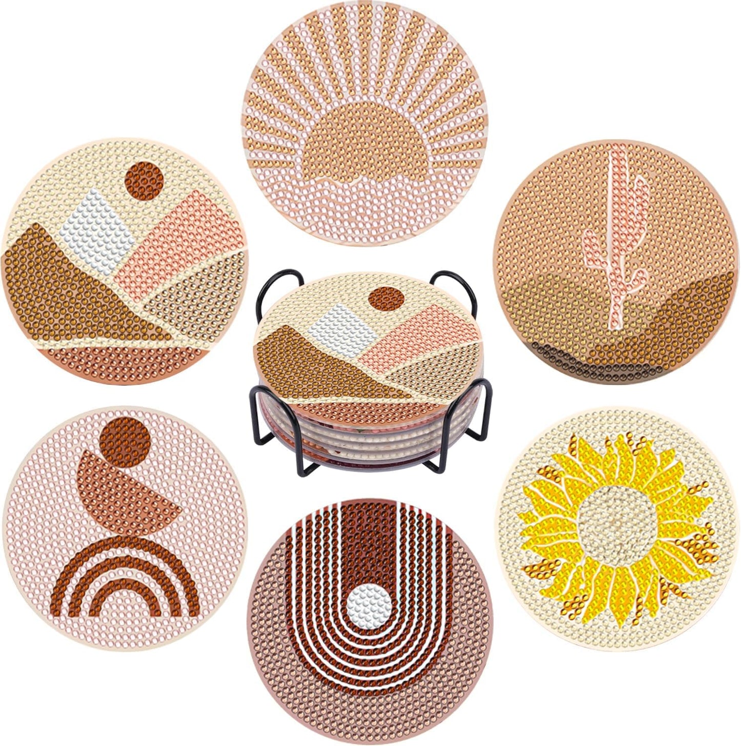 DOTSOPS 6 Pcs Diamond Art Kits for Adults Diamond Art Coasters with Holder for Adults Beginners Craft for Gem Art Dots Christmas Birthday Abstracte