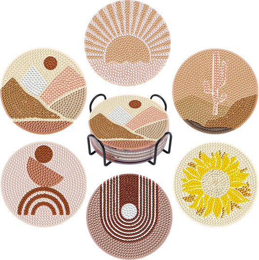 DOTSOPS 6 Pcs Diamond Art Kits for Adults Diamond Art Coasters with Holder for Adults Beginners Craft for Gem Art Dots Christmas Birthday Abstracte