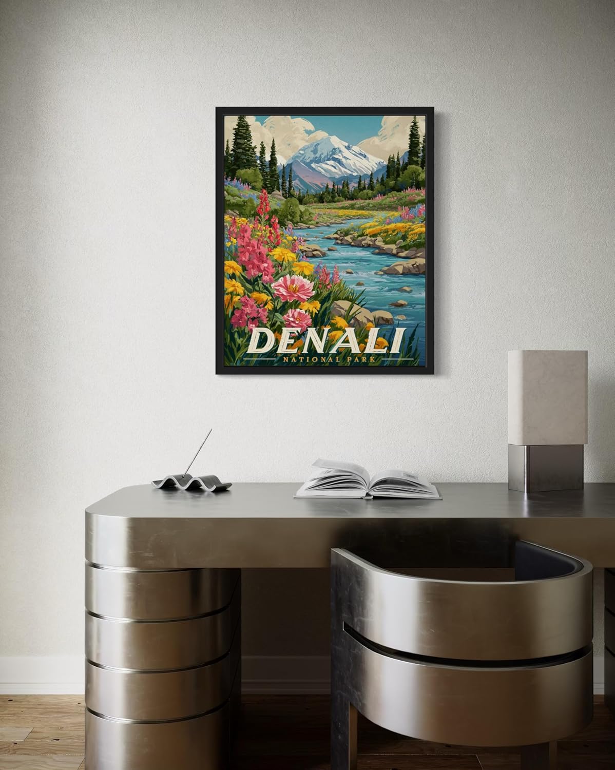 Denali National Park Art Print Poster, Vintage Retro Pop Art Travel Wall Art Bedroom Bathroom Living Room Decor 185 (Denali, 24 x 36 inches, Black Frame)