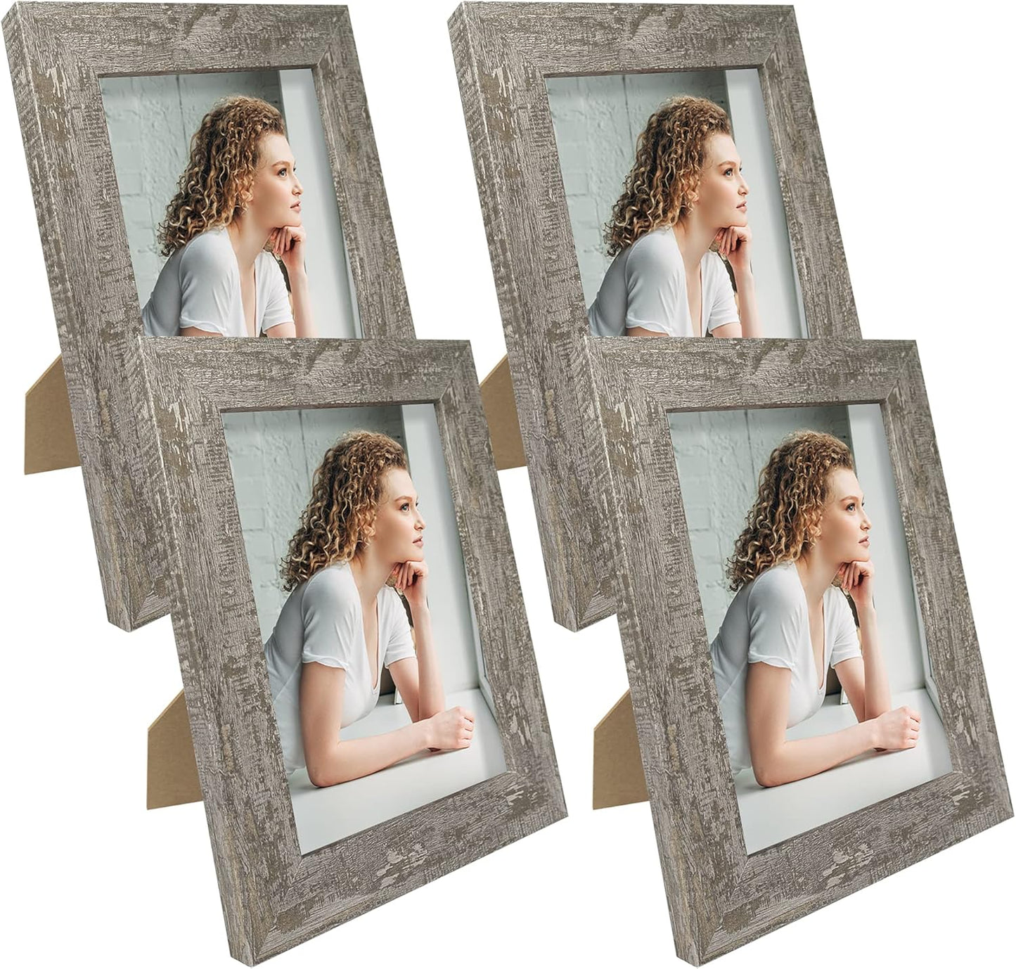 iRahmen 5x7 Picture Frame Set of 4, High Definition Glass Distressed Moss Green Frame, 5 x 7 Wood Photo Frames for Tabletop Display and Wall Mounting