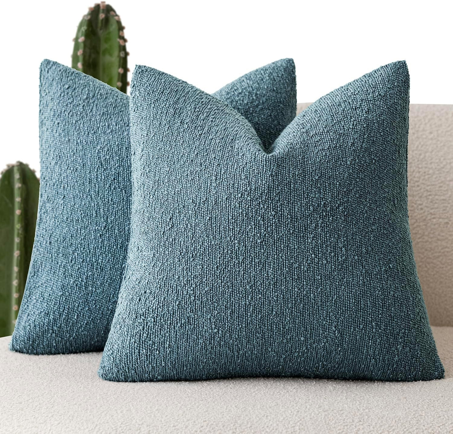 Foindtower Pack of 2 Textured Boucle Throw Pillow Covers Accent Solid Pillow Cases Cozy Soft Decorative Couch Cushion Case for Chair Sofa Bedroom Living Room Home Decor 18x18 Inch Misty Blue