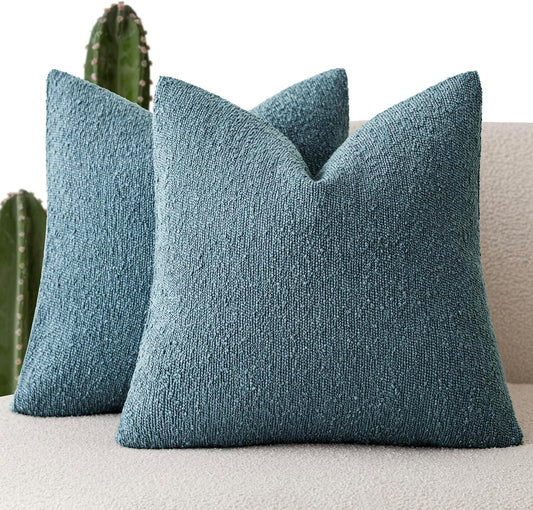 Foindtower Pack of 2 Textured Boucle Throw Pillow Covers Accent Solid Decorative Pillow Cases Cozy Woven Couch Cushion Case for Sofa Bedroom Living Room Home Decor 20x20 Inch Misty Blue