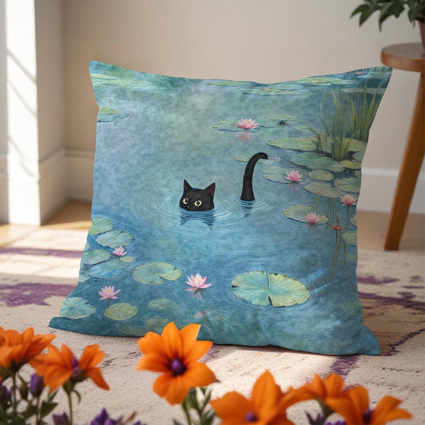 Black Cat Art Painting Throw Pillow Covers 18x18, Aesthetic Black Cat Decor Pillow Covers, Vintage Cats Decor for Room Bedroom, Cats Lovers Lady Mom Grandma Gifts