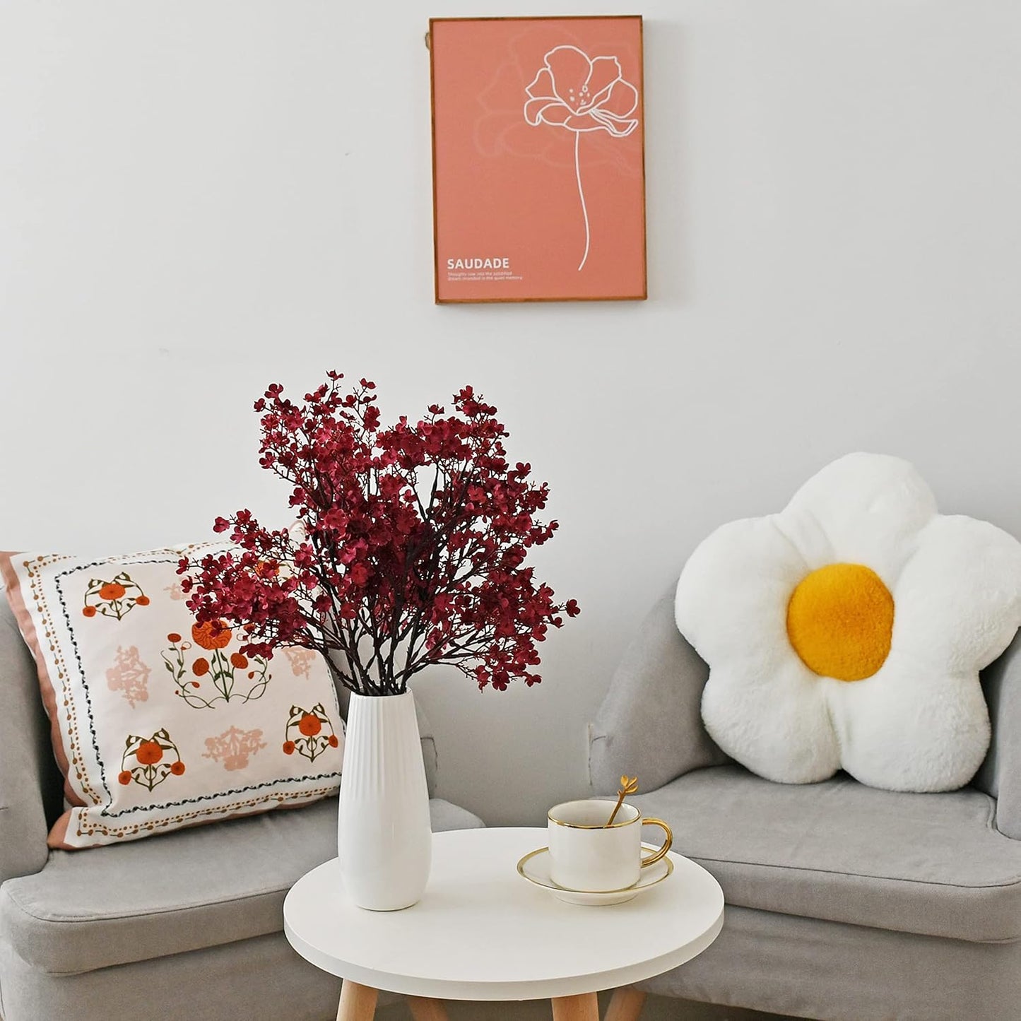 Mandy's Burgundy Artificial Baby’s Breath Flowers 6 Bundles Silk Gypsophila with Bendable Stems for Fall Centerpiece Wedding Decor and Table Arrangements