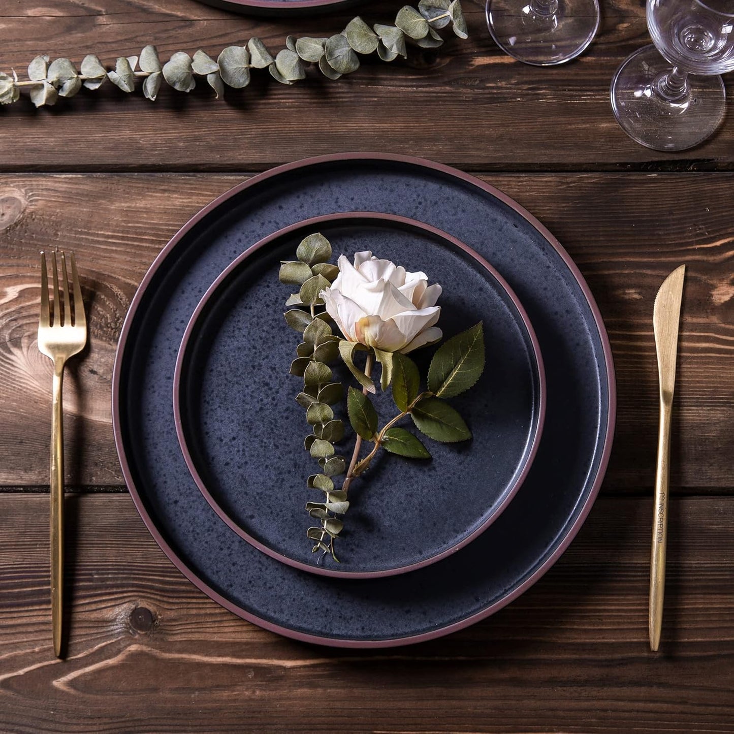 LERATIO Dinner Plates,Ceramic Dinner Plates Set of 6,10.75 inch Large ceramic plates,Modern Shape Dinnerware Dishes Set for Kitchen, Microwave & Dishwasher & Oven Safe-Coffee Rim