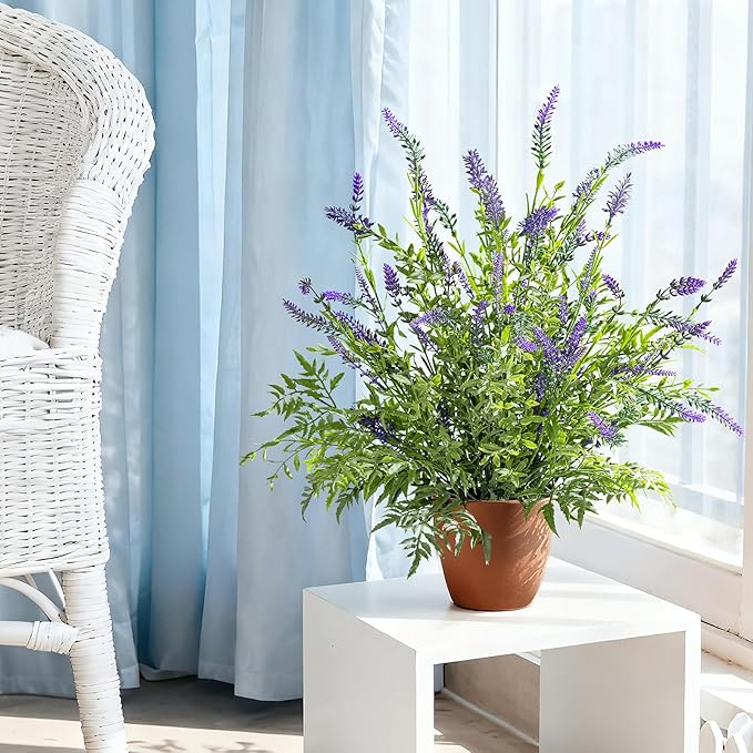 2 Pack Artificial Lavender Plants in Pots Artificial Potted Plants Fake Flower Plant Real Touch Silk Faux Plants Greenery for Indoor Porch Patio Greenery Farmhouse Garden Office Decor (Type 4)