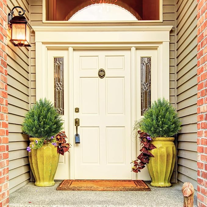 18 Inch Artificial Shrubs Topiary 2 Pack, Plush Verdant Foliage Anti-UV Artificial Trees for Indoor Planters Home Decor