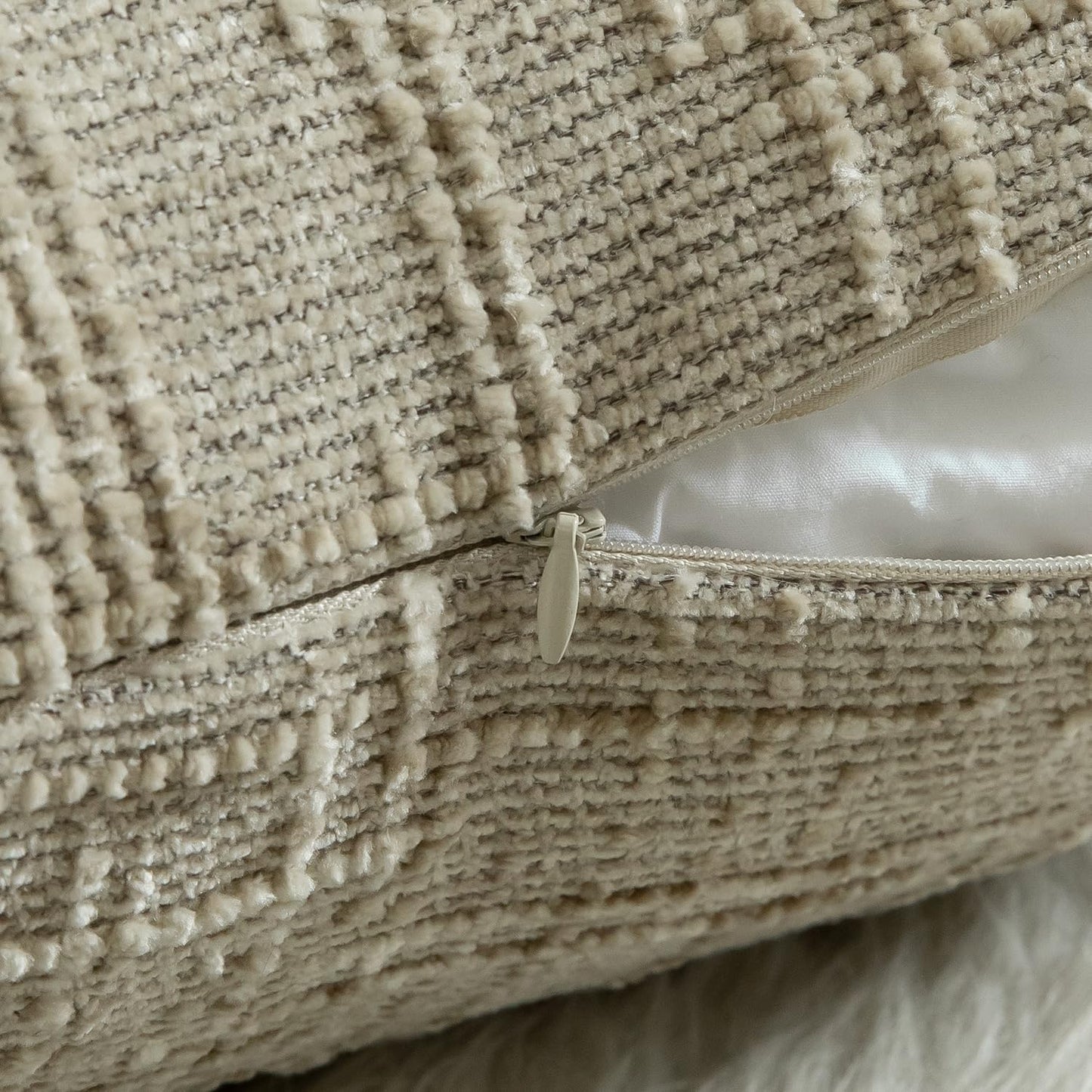 MANDIOO Pack of 2 Soft Chenille Textured Throw Pillow Covers Lumbar Accent Solid Decorative Cushion Cover Cozy Farmhouse Pillow Case for Couch Sofa Bed Living Room 16x24 Inch Khaki