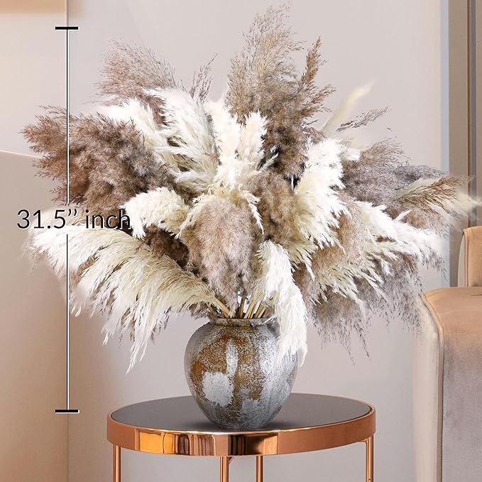 20 PCS Dried Flower, 30-inch Tall Nature Pampas Grass Bouquet Decor - Boho Flowers and Feathers for Centerpieces, Perfect for Tall Floor Vase Fillers, Living Room, and Wedding Decor(White, Natural)