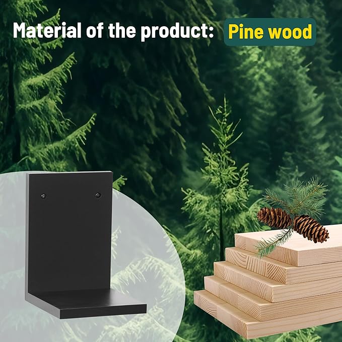 Small Wall Shelf,L-Shaped Small Floating Shelves for Plants Speaker Table Lamp Display,Wooden Ledges Indoor Modern Midcentury Decorative for Gallery Living Room Bedroom Porch,Pine,2 Pack(Black)