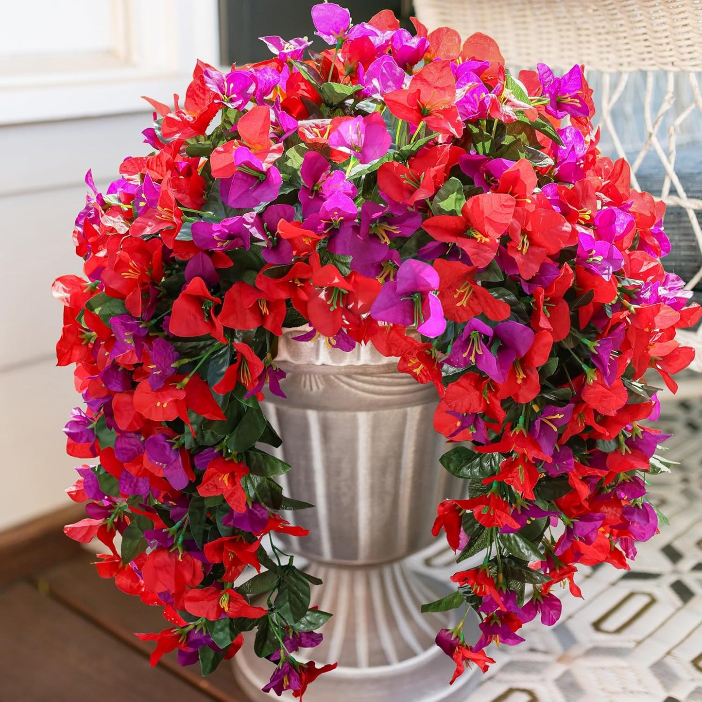 HyeFlora Bougainvillea Artificial Hanging Flowers Plants for Outdoors Decoration, 2pcs Fake Flowers Bougainvillea Vines Realistic UV Resistant Silk Flower for Outside Planter Porch Patio Yard Urn, Mix