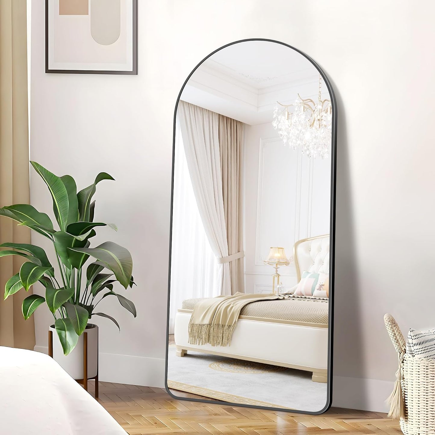 FORBATH Large Arched Wall Mirror 60x30 Inch, Black Arched Full Length Mirror with Aluminum Frame for Bedroom, Fireplace,Entryway,Living Room,Home Decor,Hanging or Leaning Against Wall