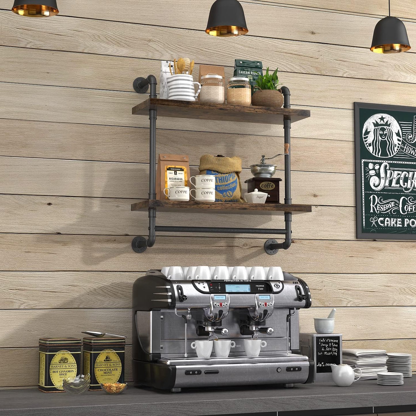 Helsin 24inch Industrial Pipe Shelving Bathroom Shelves Wall Mounted with Towel bar, 2 Tier Rustic Wood Floating Shelf, Metal Towel Rack Wall Shelf for Home & Bathroom (Brown, 24inch)