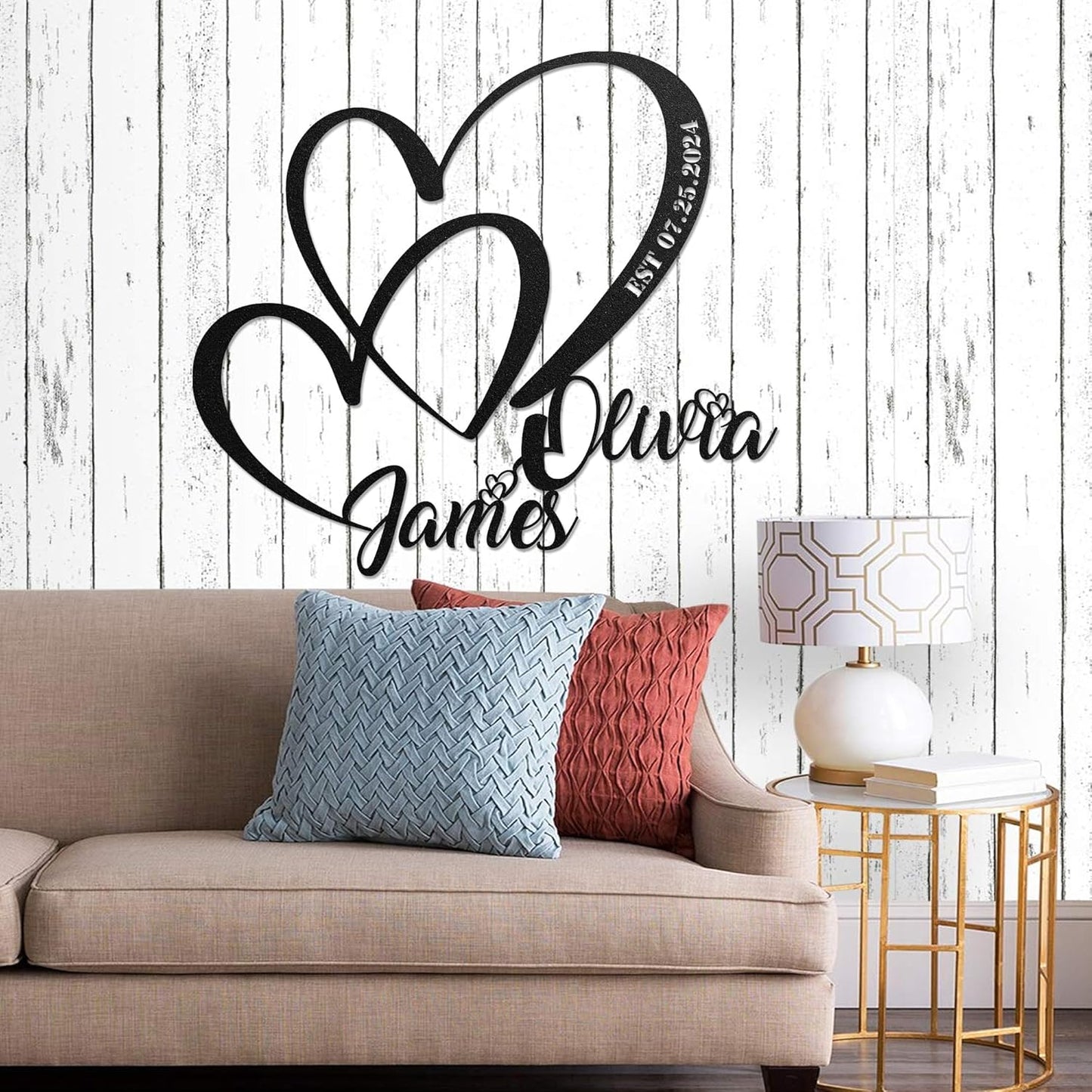 LULLBABYMALL Personalized Love Metal Sign - Customized Names and Date Wall Art, Infinity Metal Signs for New Home, Wedding, Couple, Christmas