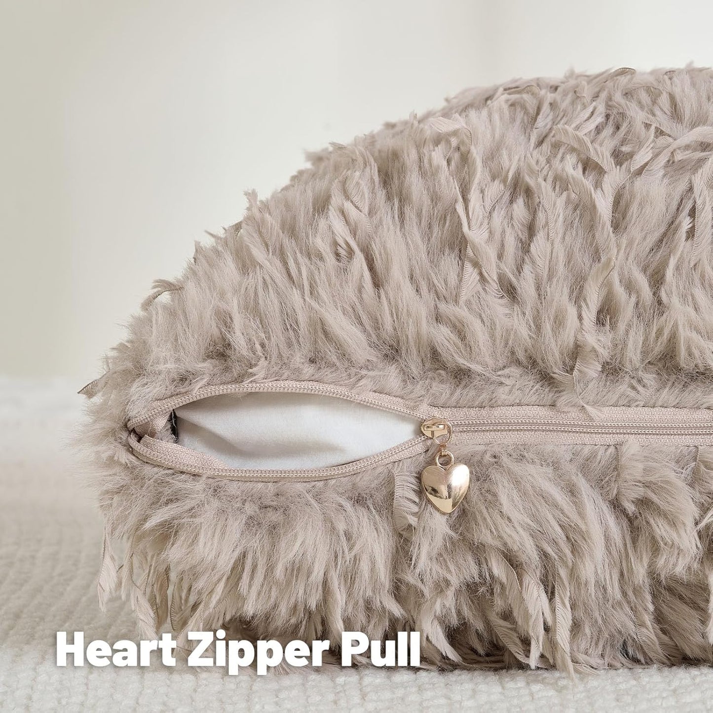 FUTEI Khaki Decorative Throw Pillow Covers 22x22 Inch Set of 2,Soft Fluffy Faux Feather Texture Cushion Cases,Modern Home Luxury Decor for Couch Bed Living Room