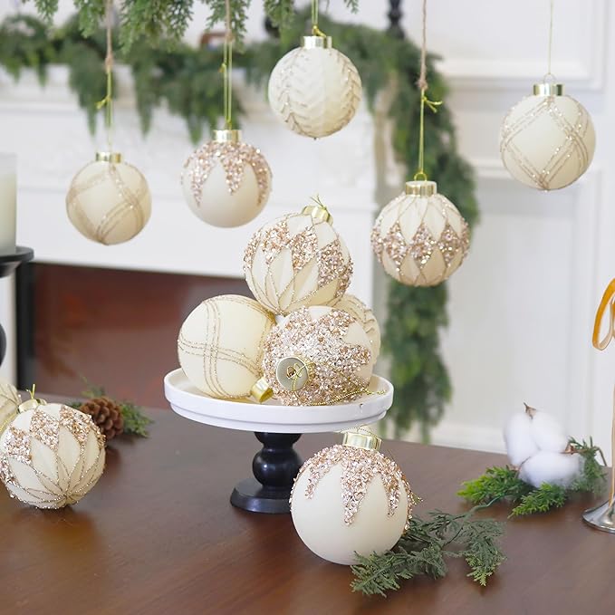 20PCS Velvet Ornaments for Christmas Tree, 2.36INCH Glitter Flocked Christmas Ornaments Decorations Balls Set Decor