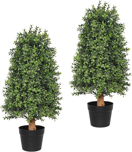 30 inch Artificial Boxwood Tree Topiary, Set of 2 Faux Potted Topiary for Outdoor Planter, Lush Foliage & UV Resistant Fake Boxwood Bushes for Front Door Porch Entrance Balcony Decor
