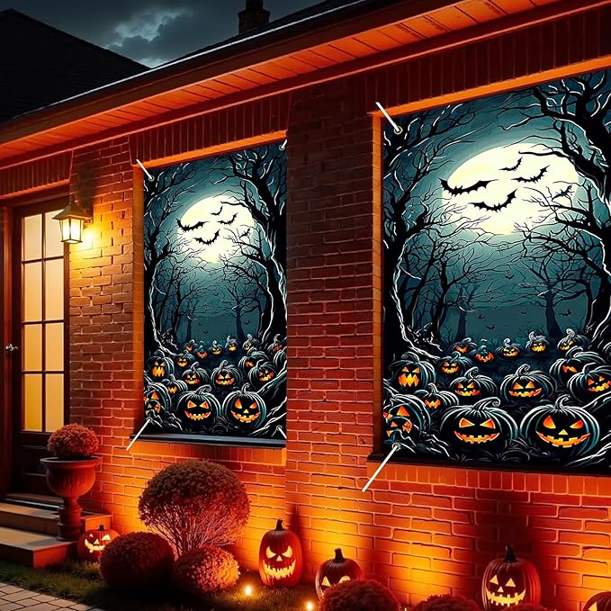 Nuxovilar Halloween Window Decorations, Ghosts in Pumpkin Field Halloween Window Cover for Indoor, Party, Haunted House, 31.5x47.3 Inches