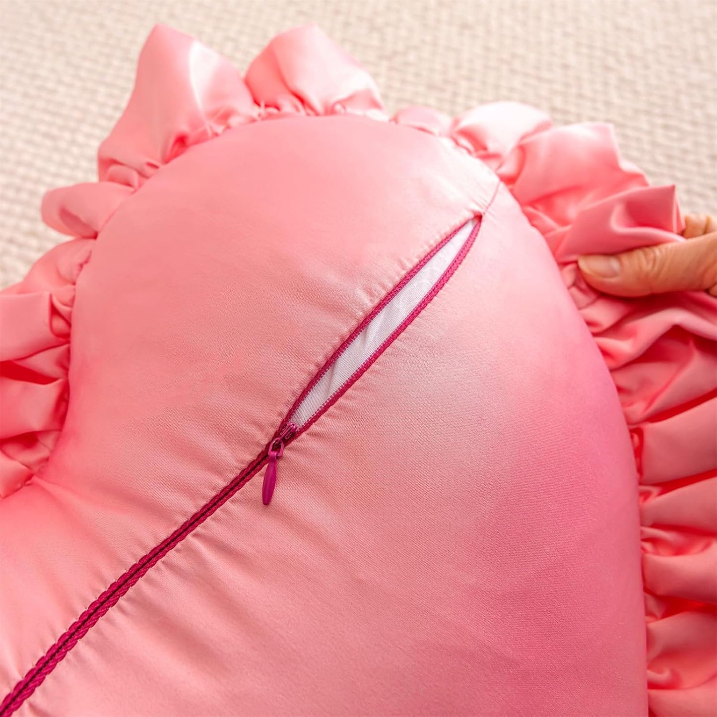 Heart Pillows, Cute Soft Room Decor Ruffled with Bow Love Heart Shape Throw Pillows Sofa Cushion Pillow for Living Room Bed Chair Car Decoration, Pink