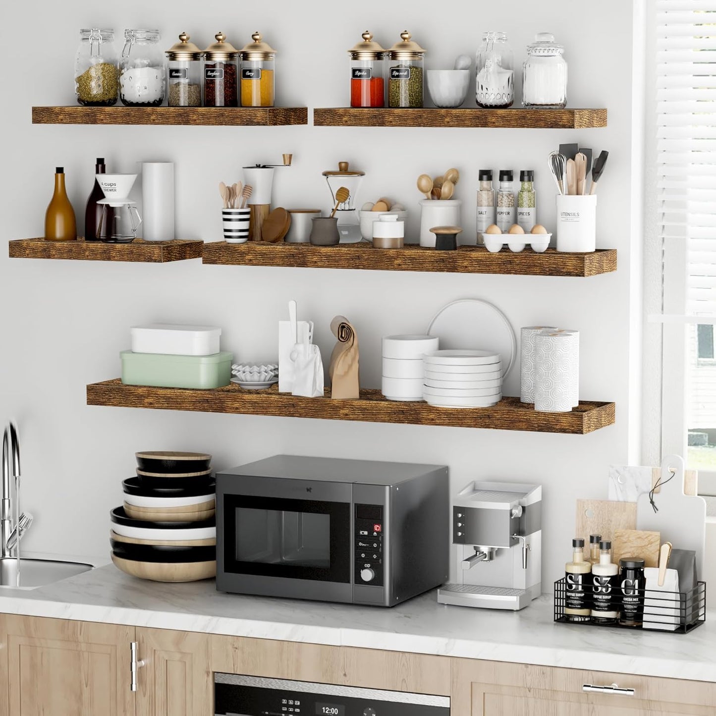 Fun Memories 24 Inch Floating Shelves - Deep Rustic Wooden Wall Shelves - Extra Deeper & Thicker Wall Mounted Storage Shelf for Bedroom, Kitchen, Farmhouse - 2 Pack, Rustic Brown