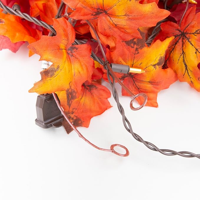 Thanksgiving Fall Decorations for Home Maple Leaf String Lights, 9.16FT Fall Leaves Garland with Lights 50 Bulbs Lighted Fall Garland Lights for Halloween Fall Decor Outdoor Thanksgiving Mantle