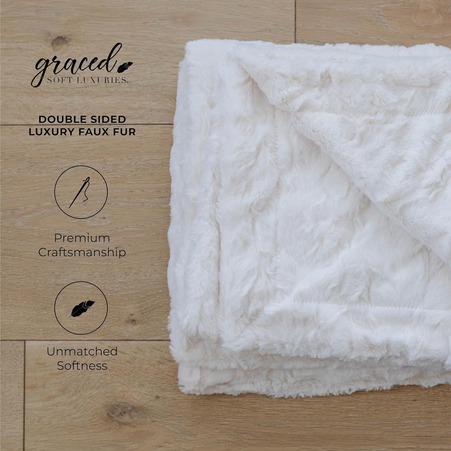 GRACED SOFT LUXURIES Throw Blanket Softest Warm Elegant Cozy Faux Fur Aesthetic for Home, Couch, Sofa, Bed, Living Room (Solid Ivory, Extra Large 60" x 80")