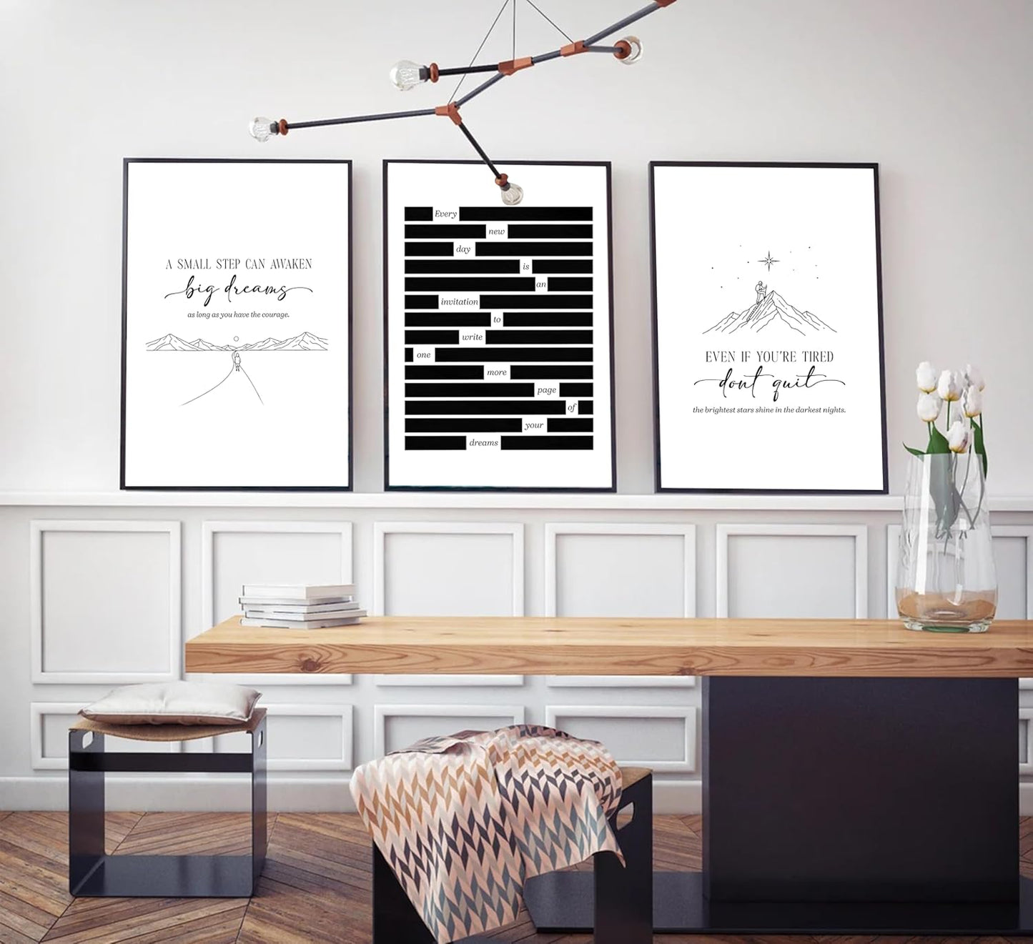 Inspirational Minimalist black white Wall Art Motivational Positive Dreams Painting Picture Wall Decor Encouraging Quotes Poster Print Artwork for Living Room Office Home Decoration Unframed